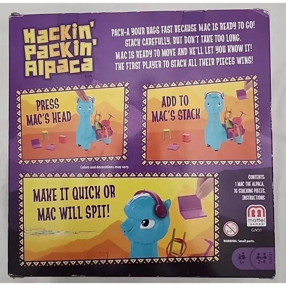 Mattel Hackin Packin Alpaca Game Pack It Away Or Get The Spray!